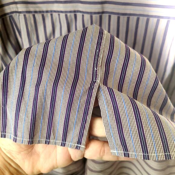 Ermenegildo Zegna  Blue Purple Brown Striped Cotton Sheen XXL Men's Dress Shirt - Picture 10 of 15